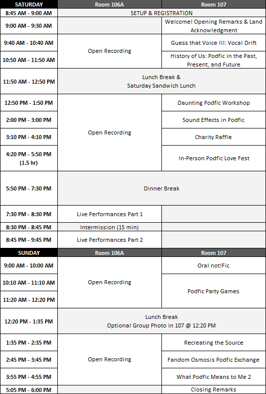 Podfication 2018 Schedule